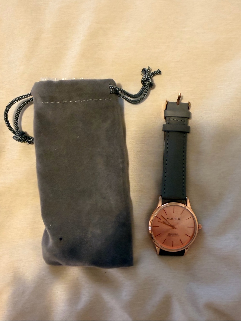 Monroe & Main grey Strap Watch with Rose Gold Dial